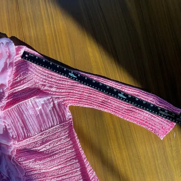 Y2K Vintage WD.NY Women’s Pink Top Textured Mesh Ruffle Blouse Top Size M - Picture 7 of 8